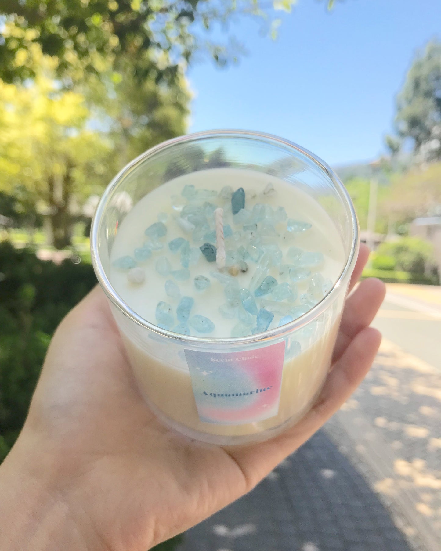 【希望,勇氣、領悟、愛、和平】海藍寶水晶香薰蠟燭